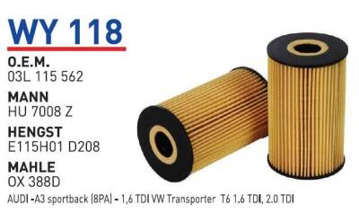 03L115562 Volkswagen T6 Yağ Filtresi Wunder - WUNDER