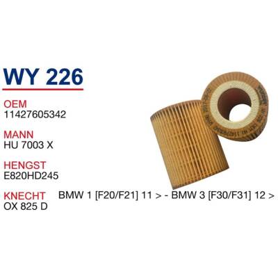 11427605342 Bmw F1 F20 F30 Yağ Filtresi Wunder - WUNDER