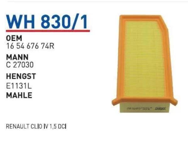 165467674R Renault Clio Iv 1.5 Dcı Hava Sarı Kağıt Hava Filitresi Wunder - 1