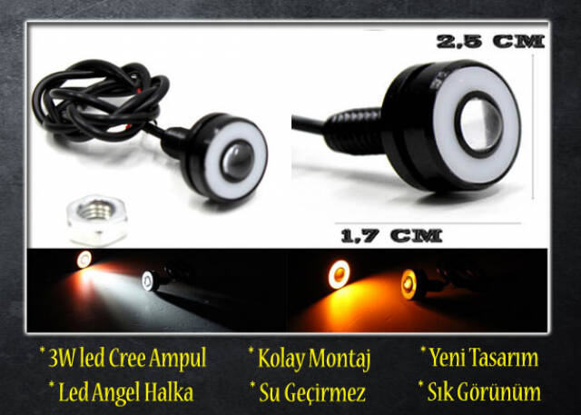 Angel Halkalı Kartal Gözü Ayna Altı Çift Devre Led Takım 1 Çift - 8