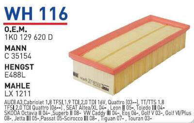 Ik0129620F Volkswagen Golf V Caddy Jetta Tdi Hava Filitresi Wunder - WUNDER