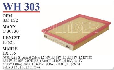 Opel Astra G - H Hava Filtresi Wunder 835622 - WUNDER