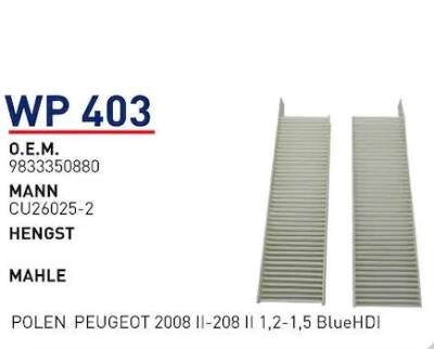 Polen Filtre 9833350880 Peugeot 2008 Iı-208 Iı 1.2 1.5 Wunder - WUNDER