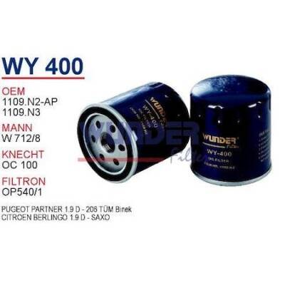 Yağ Filtresi Peugeut Citroen Opel Corsa F 1109.N2 3647177 Wunder - WUNDER